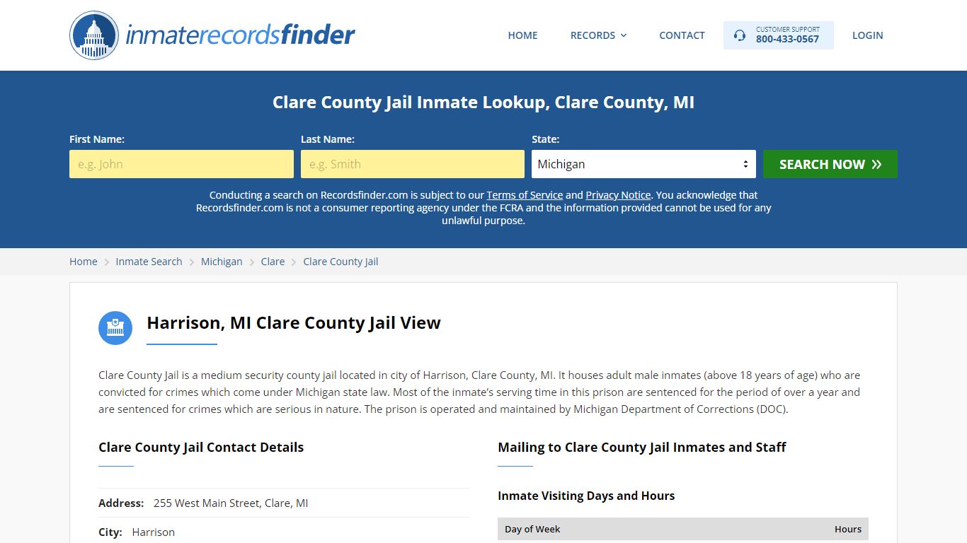 Clare County Jail Roster & Inmate Search, Clare County, MI